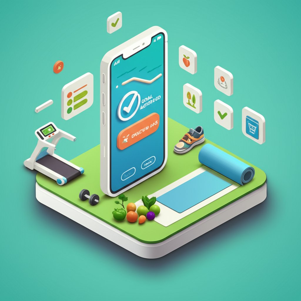 Mobile app tracking weight loss goals, fitness activities, and miles walked.