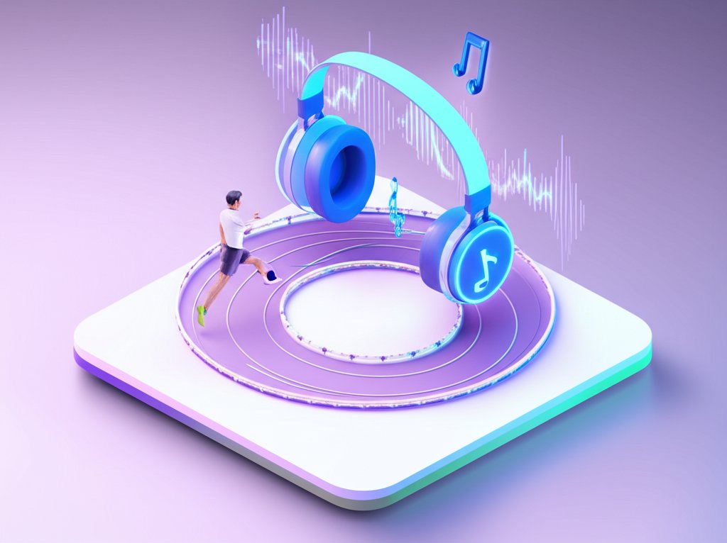 Marathon runner powered by music soundtrack, fueling endurance and focus.