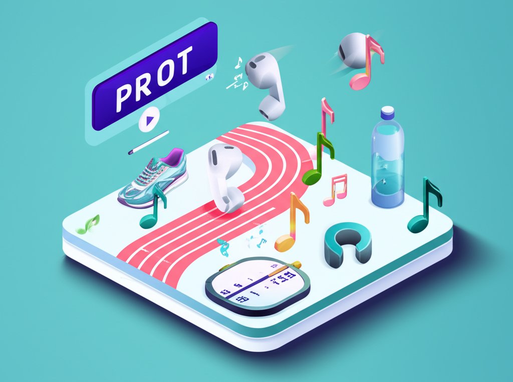 Marathon running playlist on a phone screen with headphones.