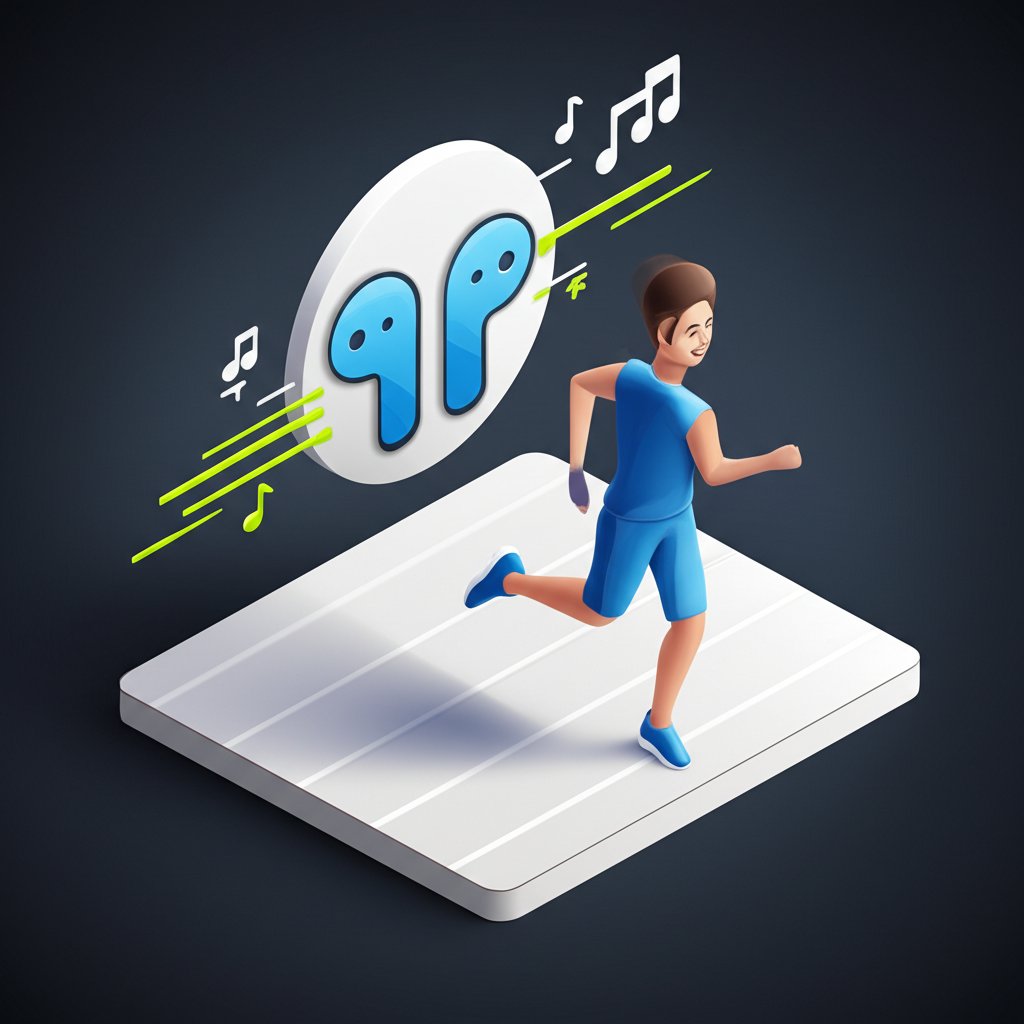 Runner with earbuds, experiencing the power of sound. Ears are best running buddies.