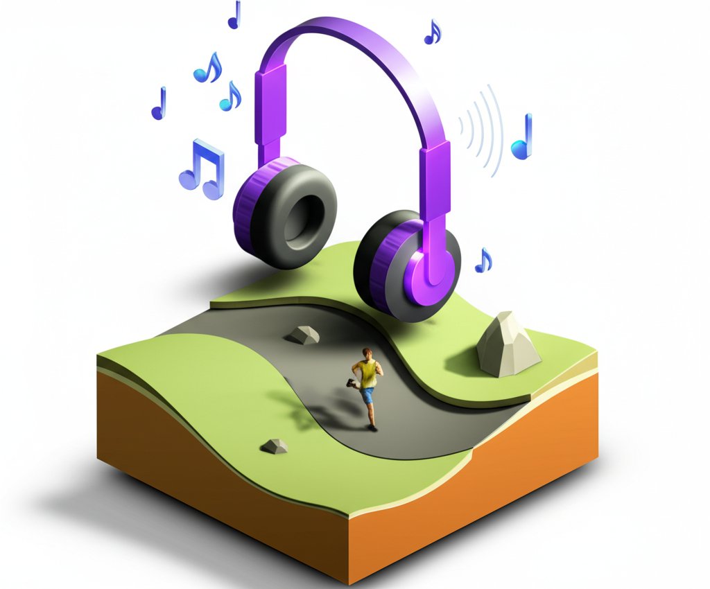 Ultra runner with headphones, empowered by music for endurance and performance.