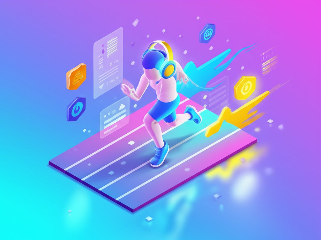 Music makes you faster: Athlete running with headphones for enhanced speed.