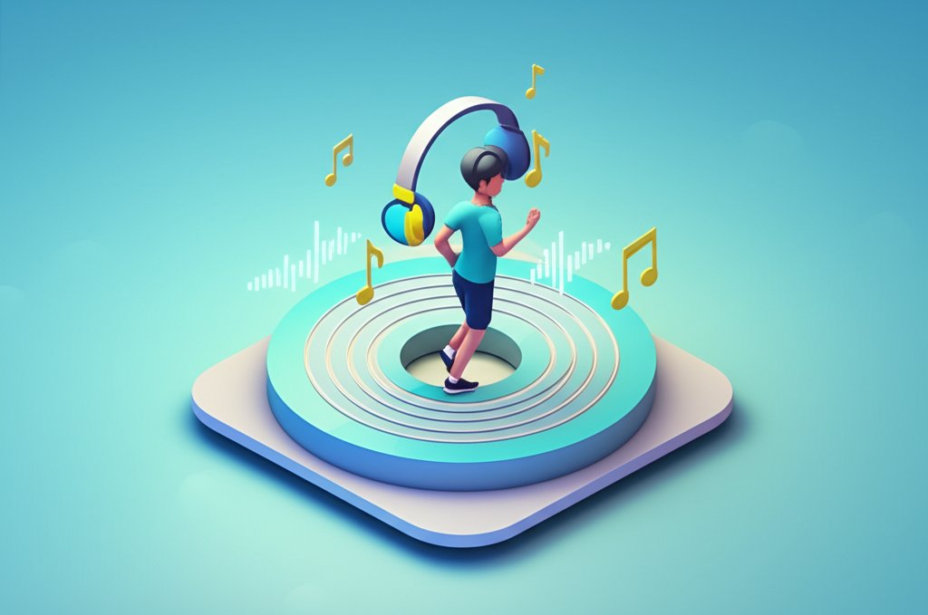 Energetic runner with headphones, listening to top running songs for faster miles.